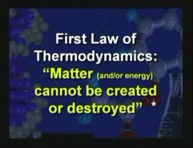 Eerste wet der thermodinamica: Materie (en/of energie) kan niet worden gemaakt of verwoest